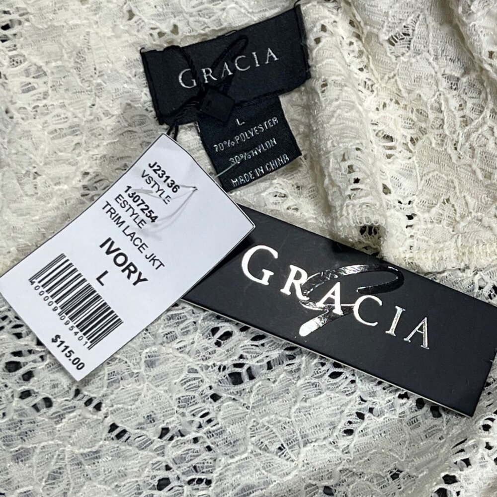 Gracia Womens Ivory Trim Lace Jacket L With Blue & Red Accent Trim - Picture 5 of 5